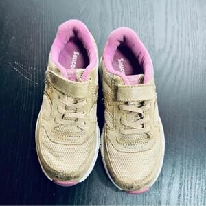 Saucony Gold and Pink Sneakers with Lace and Velcro